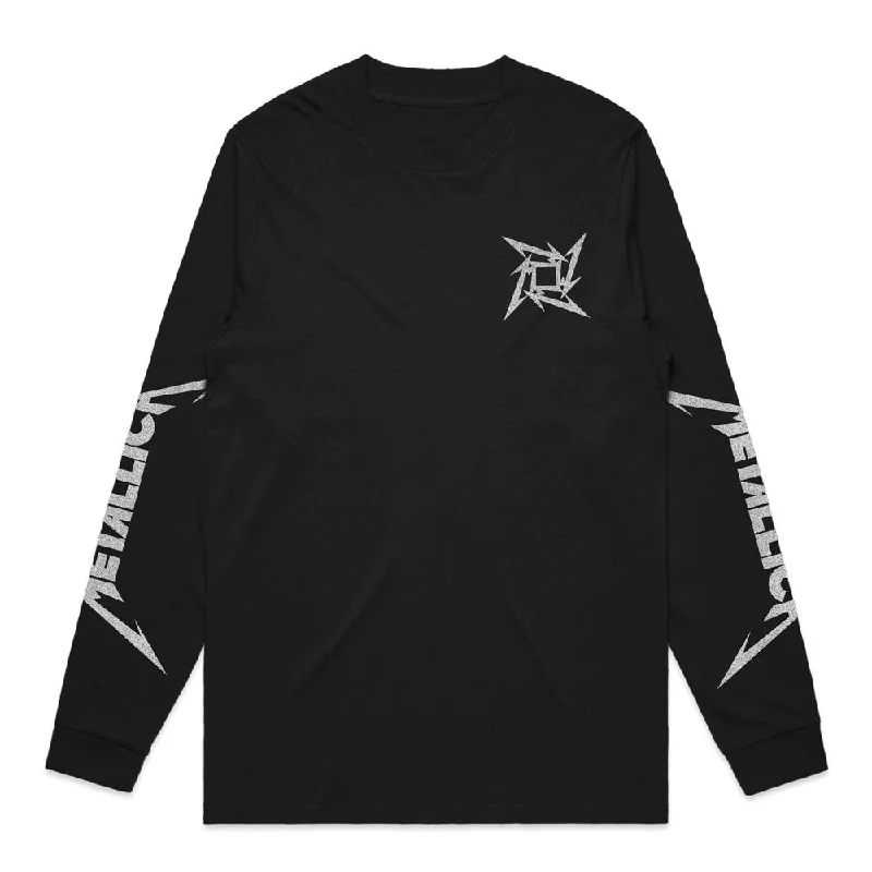 Metallica - Ninja Star - Black Long Sleeve T-shirt-- Zippered Front Buttoned Front Snap Front Metallica - Ninja Star - Black Long Sleeve T-shirt-- Zippered Front Buttoned Front Snap Front
