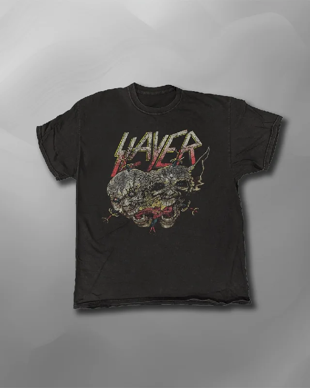 Slayer - Demon Melt Vintage Wash T-Shirt-- Striped Floral Plaid