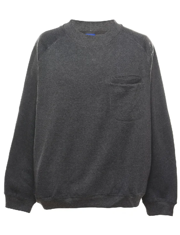 Dark Grey Plain Pocket Detail Sweatshirt - XL Hoodie with Rolled Sleeves Casual Relaxed