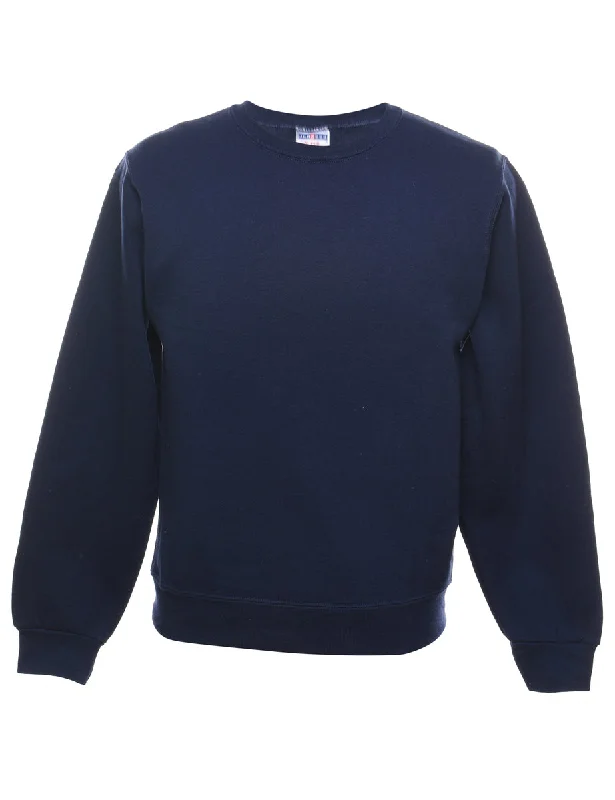 Navy Plain Sweatshirt - S Hoodie with Ribbed Neckline Snug Warm
