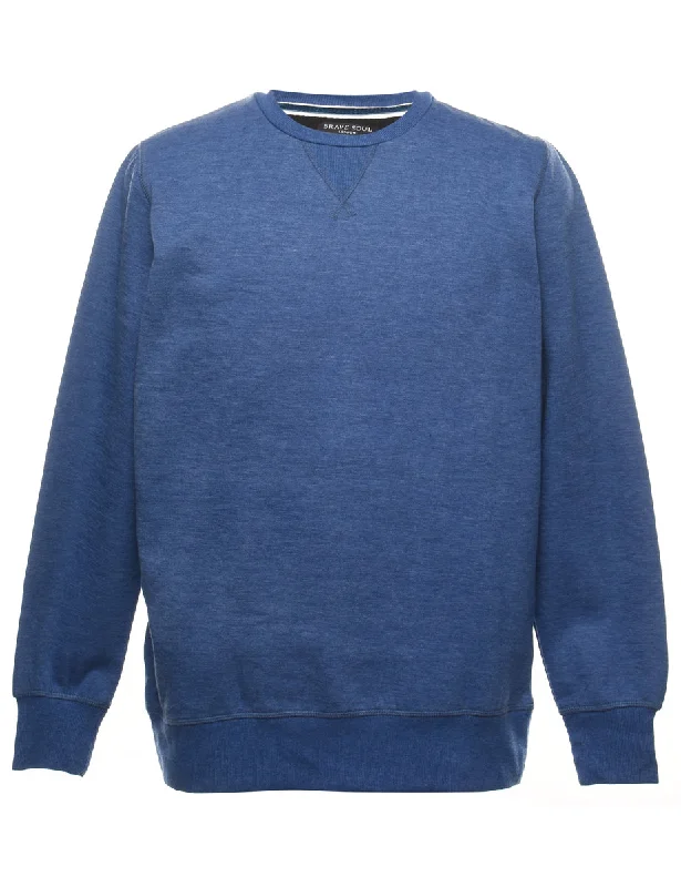 Navy Plain Round Neck Sweatshirt - XL Hoodie with Hidden Zipper Minimalist Clean