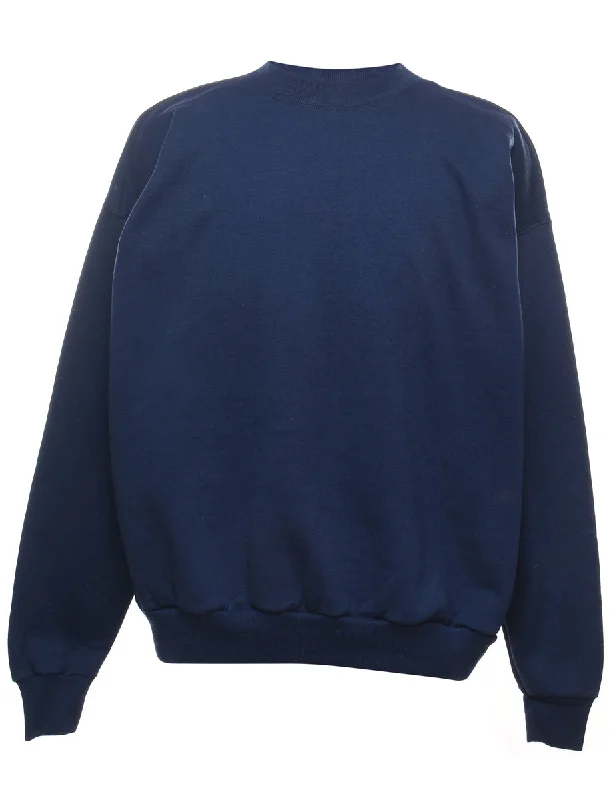 Navy Plain Sweatshirt - XL Hoodie with Button Placket Classic Preppy