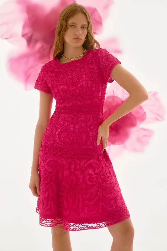 Joseph Ribkoff - Embroidered Mesh Fit and Flare Dress Tunics Modern contemporary