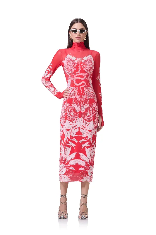 Shailene Dress - Red Botanical Tunics Essential wardrobe