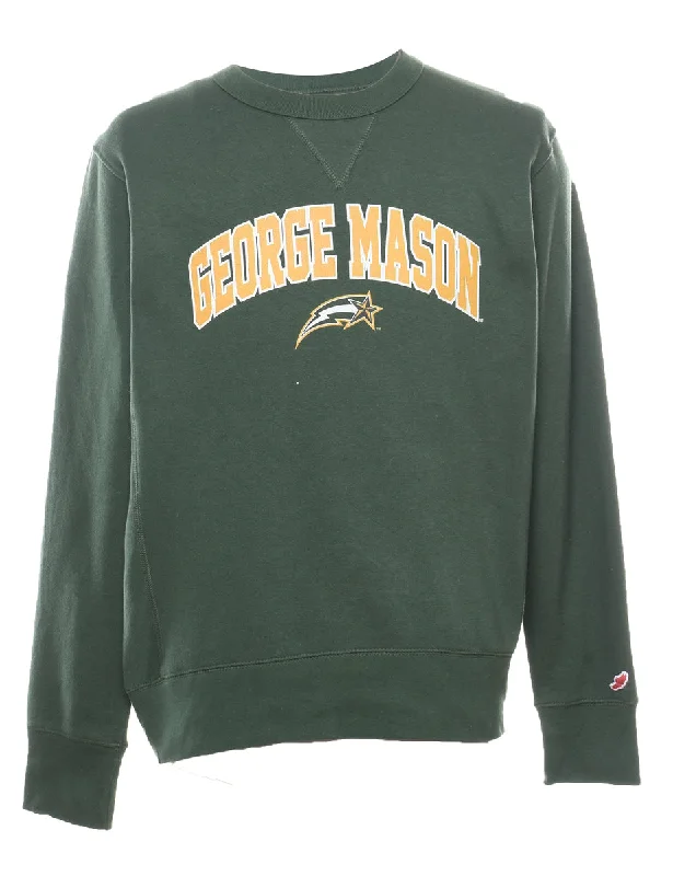 George Mason Dark Green & Yellow Printed Sweatshirt - M Hoodie with Raglan Sleeves Sporty Comfortable