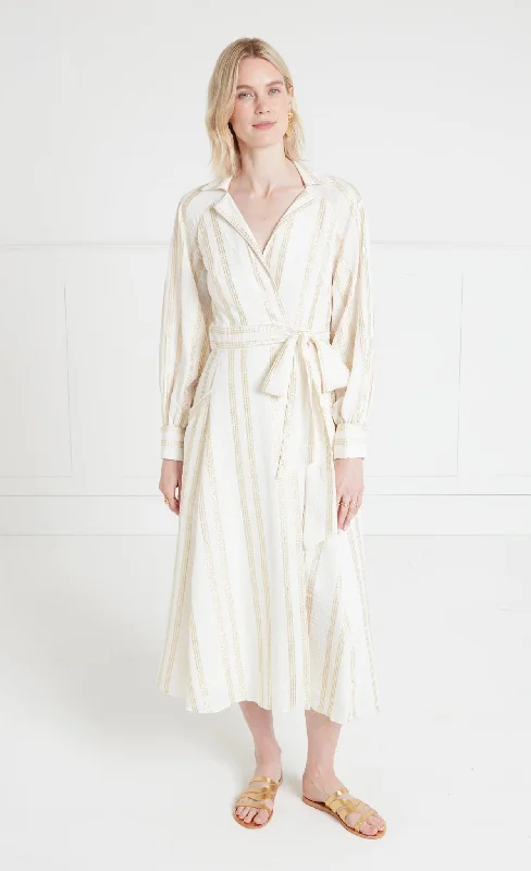 Benoto Wrap Dress - Cream/Gold Tunics Gym athletic