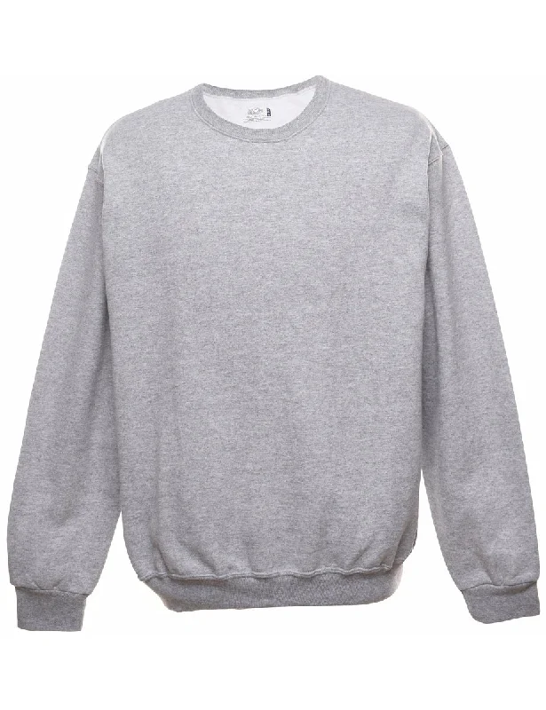 Grey Plain Sweatshirt - L Hoodie with Slim Fit Tailored Modern