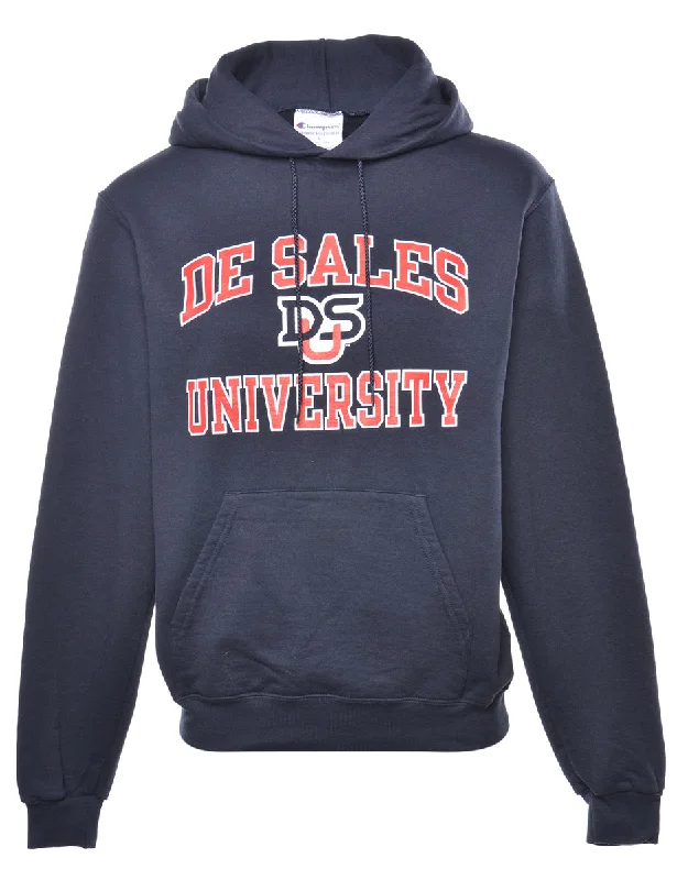Champion Printed Hoodie - S Hoodie with Raw Hem Edgy Unfinished