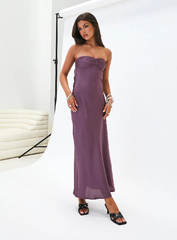 Maryska Strapless Maxi Dress Purple Tunics Plaid country