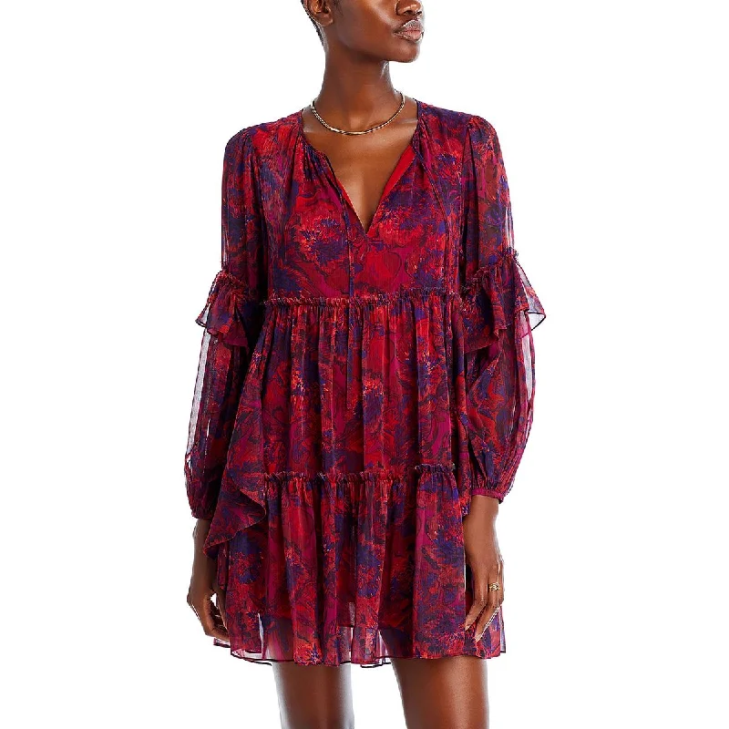 Livie Womens Chiffon Ruffled Mini Dress Tunics Sophisticated sleek