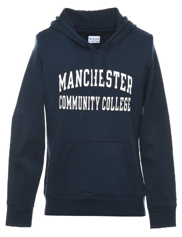 Champion Manchester Community College Hoodie - L Hoodie with Hem Ribbing Snug Secure Champion Manchester Community College Hoodie - L Hoodie with Hem Ribbing Snug Secure