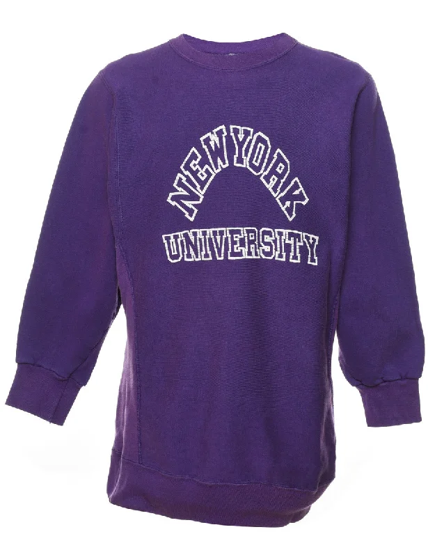 New York University Printed Sweatshirt - L Hoodie with Raw Hem Edgy Unfinished