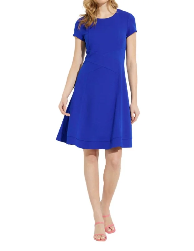 Short Sleeve Fit Flare Dress In Royal Sapphire Tunics Sophisticated sleek