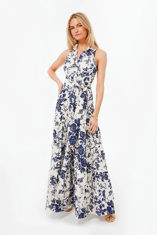 Navy Vintage Floral Adriana Dress Halter Neckline Beach