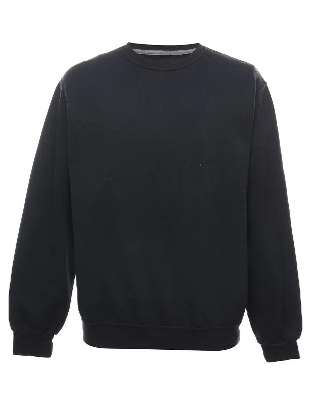 Black Plain Sweatshirt - M Hoodie with Crew Neck Simple Timeless
