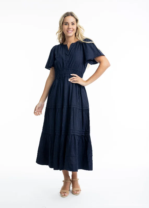 Orientique - Poplin Maxi Dress with Ruched Waist Tunics Trendy modern