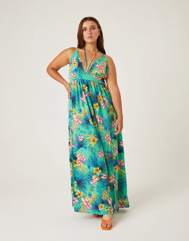 Plus Size Bold Tropical Maxi Dress A-Line Day Work