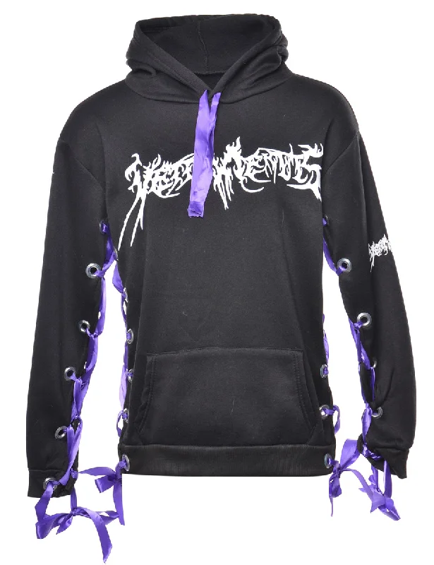 Classic Black Hoodie - M Hoodie with Puffed Sleeves Voluminous Trendy