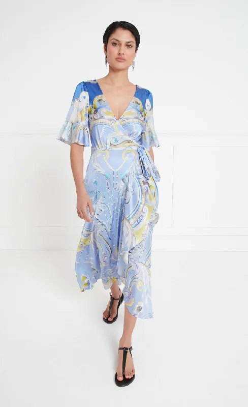 Carline Print Wrap Dress - Vista Blue Tunics Favorite customer