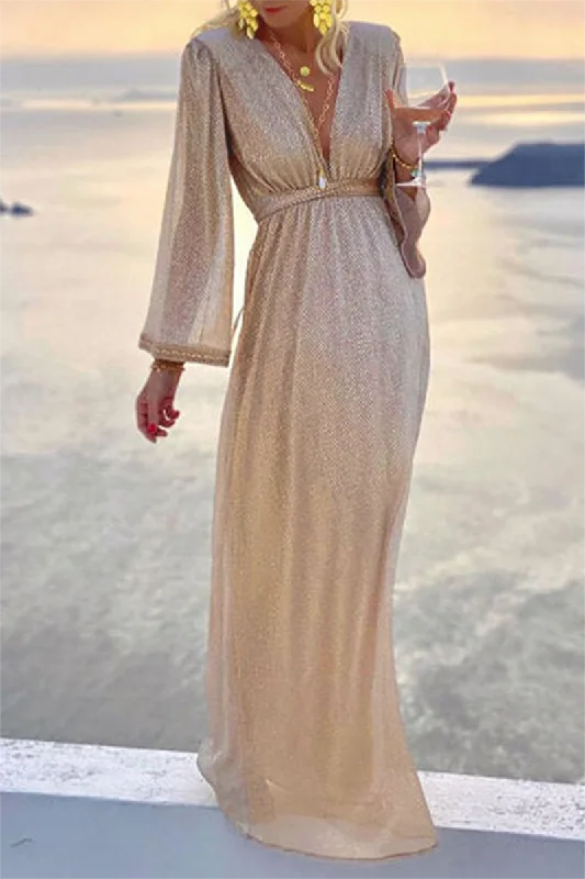 Fashion Elegant Solid Patchwork Fold V Neck Evening Dress Dresses(4 Colors) Tunics Top rated