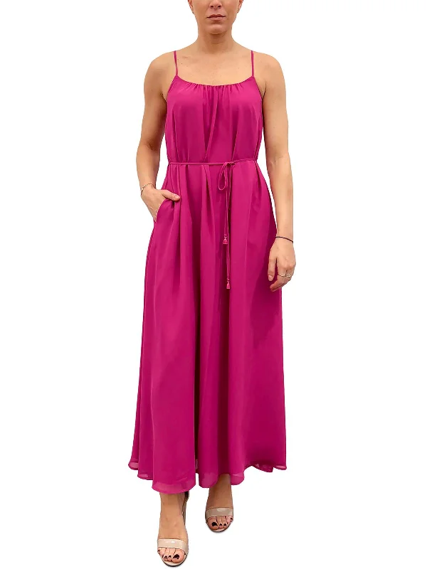 Womens Belted Chiffon Maxi Dress Tunics Sophisticated sleek
