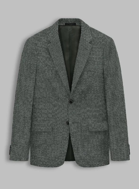 Solbiati Blue Green Herringbone Linen Jacket Zip Front Button Front Snap Front