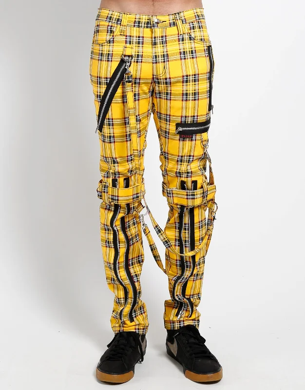 UNISEX Yellow Plaid Bondage Pant Chic Black Leggings