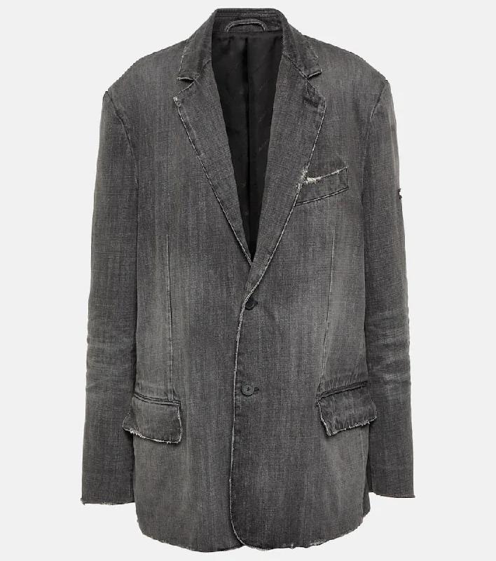 Balenciaga Faded denim jacket Faux Fur Fabric Real Fur Fabric Shearling Fabric