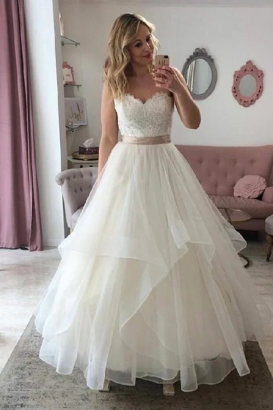 Classic Lace Strapless Sweetheart Bridal Gown with Tulle Skirt cotton skirt soft