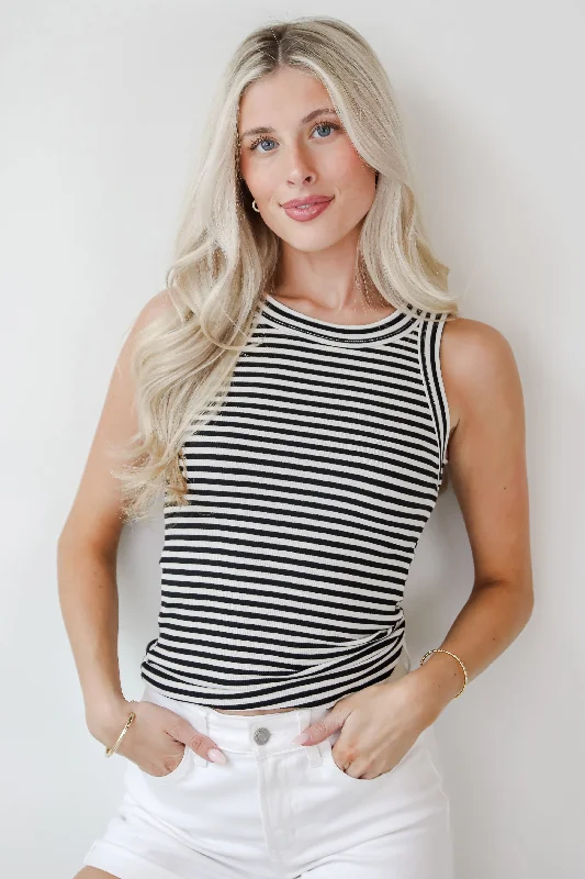 Nicole Everyday Black Striped Tank - DU DEAL scoop neck tank