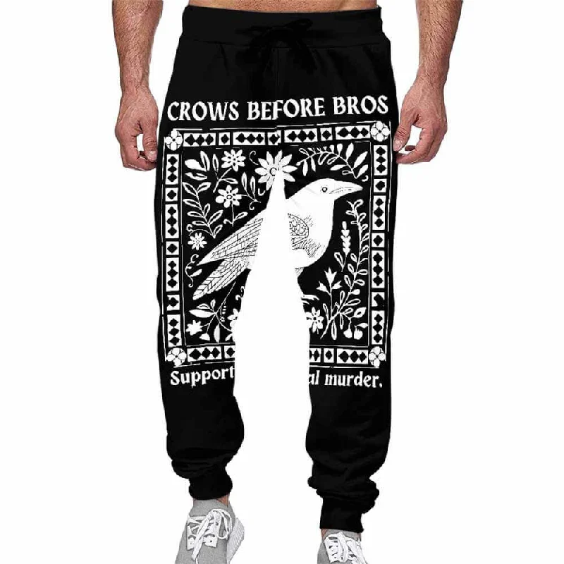 Crows Before Bros Casual Elastic Drawstring Pants Cozy Lounge Pants