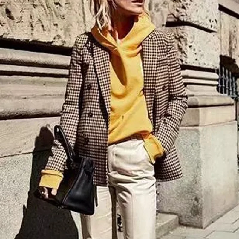 Stylish Bar Women's Plaid Blazer Coat 2022 Retro Button Lattice Suit Jacket With Shoulder Pads Jacket Blazer Female Casual Coats Front Pockets Side Pockets Patch Pockets Stylish Bar Women's Plaid Blazer Coat 2022 Retro Button Lattice Suit Jacket With Shoulder Pads Jacket Blazer Female Casual Coats Front Pockets Side Pockets Patch Pockets