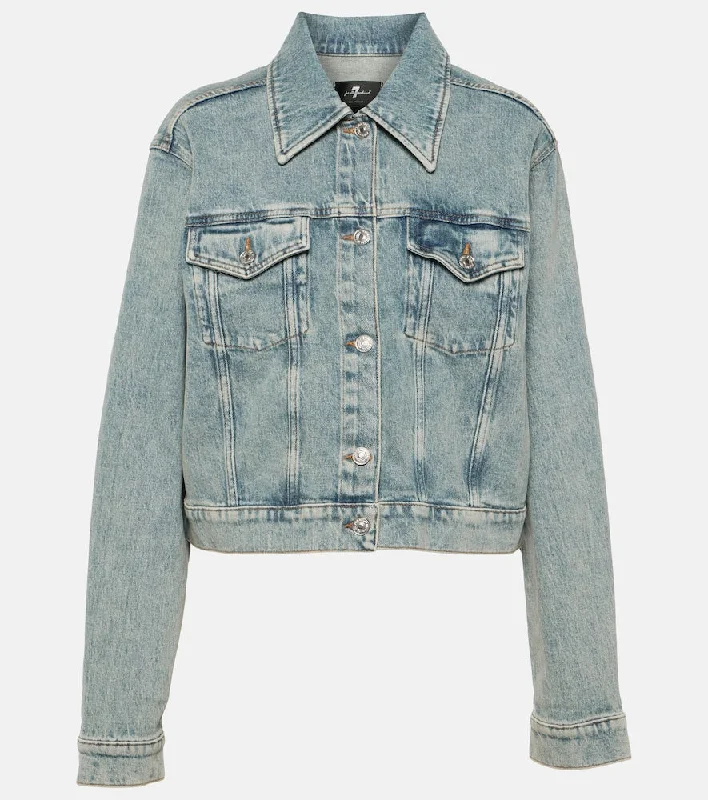 7 For All Mankind Nellie cropped denim jacket Trench Coat Raincoat Waterproof Jacket 7 For All Mankind Nellie cropped denim jacket Trench Coat Raincoat Waterproof Jacket
