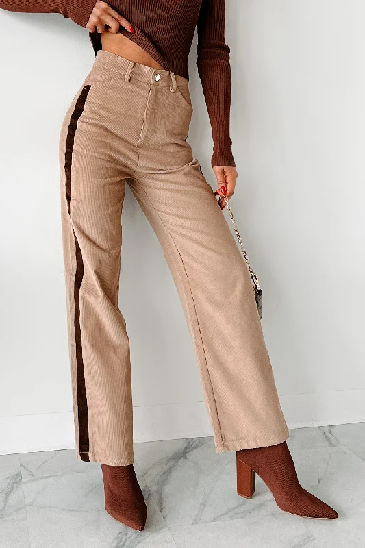 Pablo Side Stripe Corduroy Pants (Taupe) Formal Wide-Leg Pants