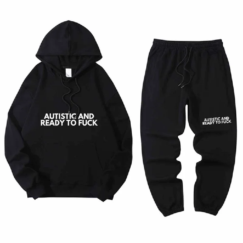 Autistic And Ready To Fuck Hoodie Pants Set Casual Plaid Pants