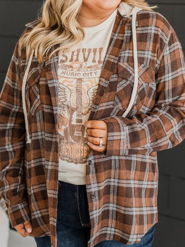 Brown Plus Size Plaid Contrast Button up Hooded Jacket Tiered Jacket Buttoned Jacket Zippered Jacket Brown Plus Size Plaid Contrast Button up Hooded Jacket Tiered Jacket Buttoned Jacket Zippered Jacket
