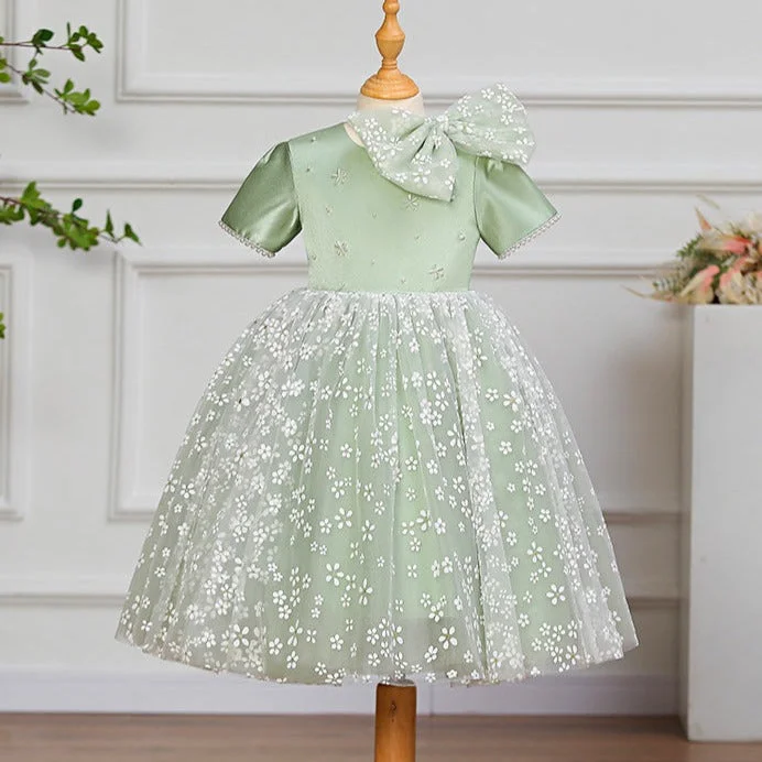 Toddler Prom Dress Little Girl Printing Bow Mesh Pattern Communion Birthday Party Dress Tunics Bridal satin Toddler Prom Dress Little Girl Printing Bow Mesh Pattern Communion Birthday Party Dress Tunics Bridal satin