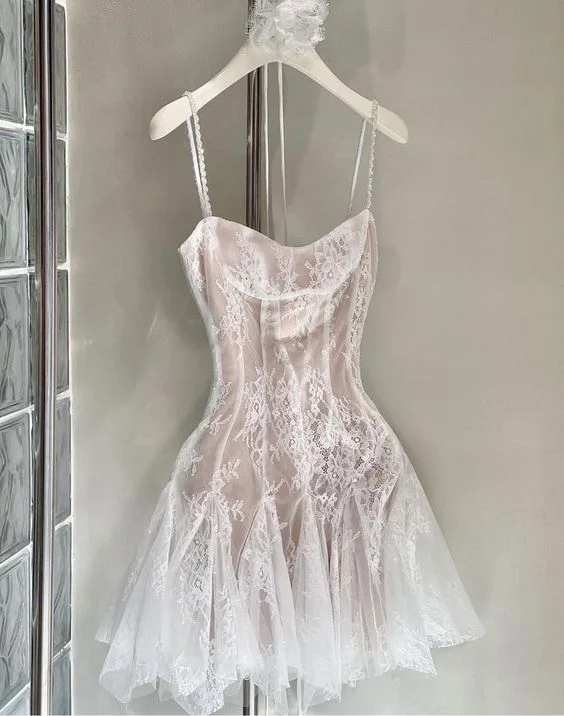 White Straps A-Line Lace Short Party Dress Homecoming Dress, DP3193 Tunics Trousers formal White Straps A-Line Lace Short Party Dress Homecoming Dress, DP3193 Tunics Trousers formal