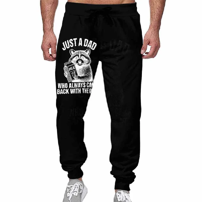 Just A Dad Raccoon Drinking Milk Casual Elastic Drawstring Pants Trendy Work Pants