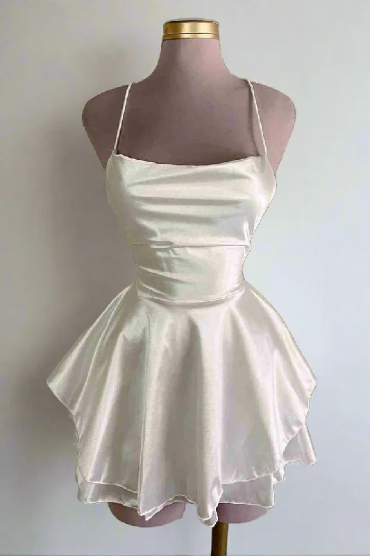 White A-Line Satin Short Party Dress Simple Homecoming Dress, DP2968 Tunics Custom made White A-Line Satin Short Party Dress Simple Homecoming Dress, DP2968 Tunics Custom made