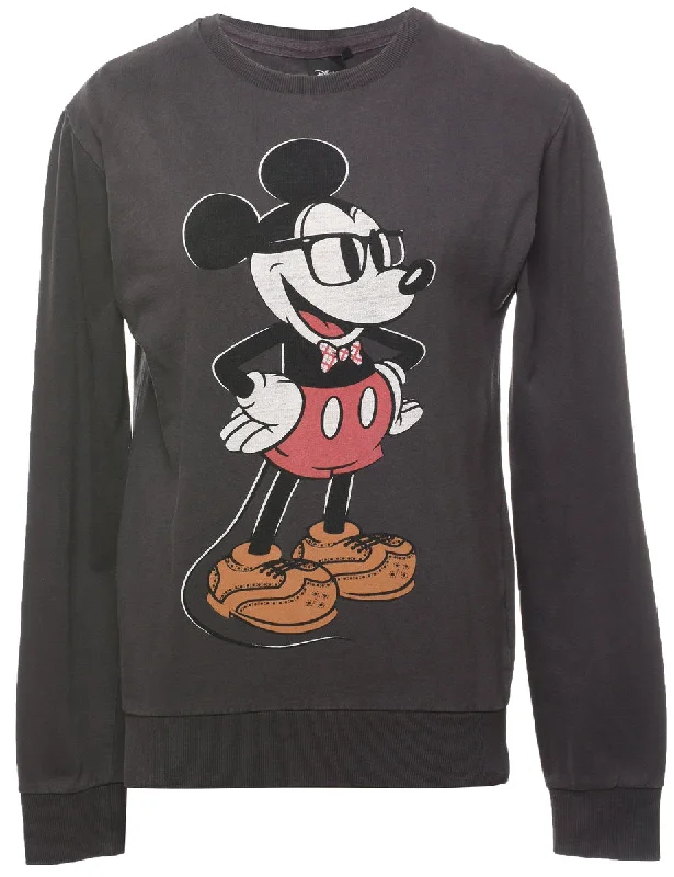 Mickey Mouse Dark Grey Cartoon Sweatshirt - M Hoodie with Tied Waist Feminine Flattering Mickey Mouse Dark Grey Cartoon Sweatshirt - M Hoodie with Tied Waist Feminine Flattering
