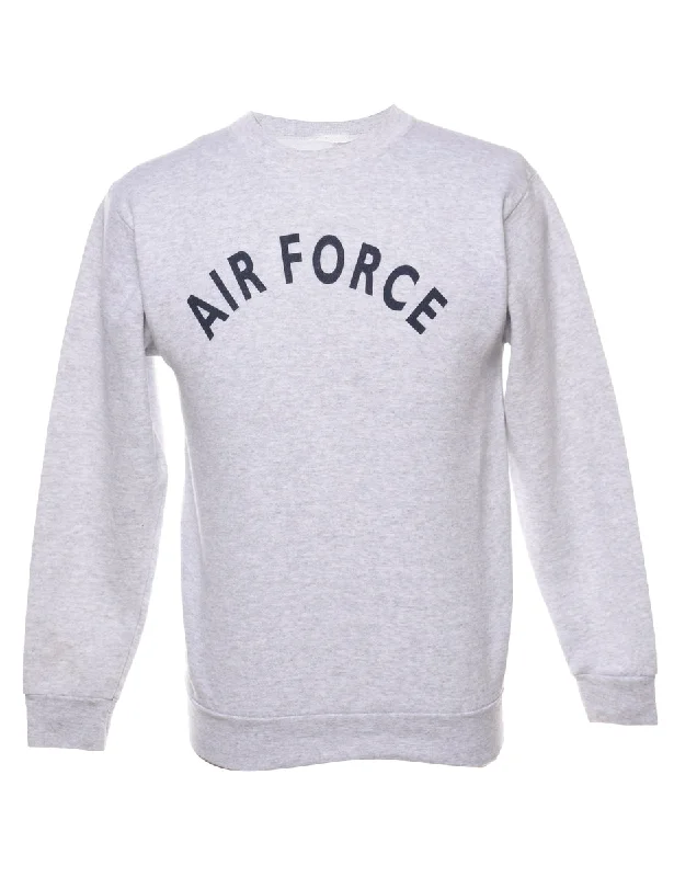 Air Force Printed Marl Grey Sweatshirt - S Hoodie with Rolled Sleeves Casual Relaxed Air Force Printed Marl Grey Sweatshirt - S Hoodie with Rolled Sleeves Casual Relaxed